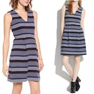 Madewell Size S Blue White Gallerist Stripemix Sleeveless V-Neck Ponte Dress